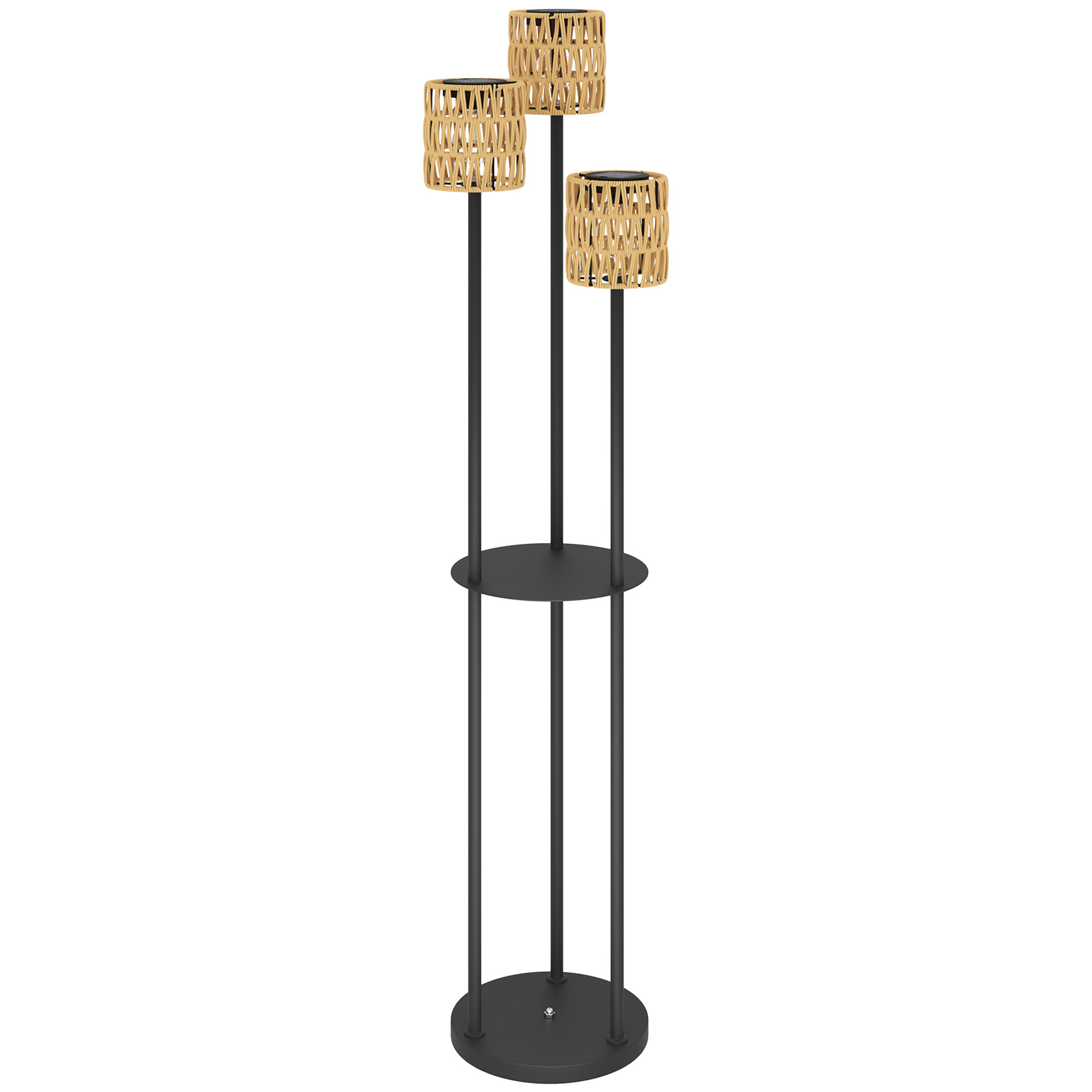 Outsunny Solar Stehlampe Rattan Solarlampen mit Lichtsensor 3 Lichte Solarleuchte im Boho-Stil IP44 Ø37 x 144H cm