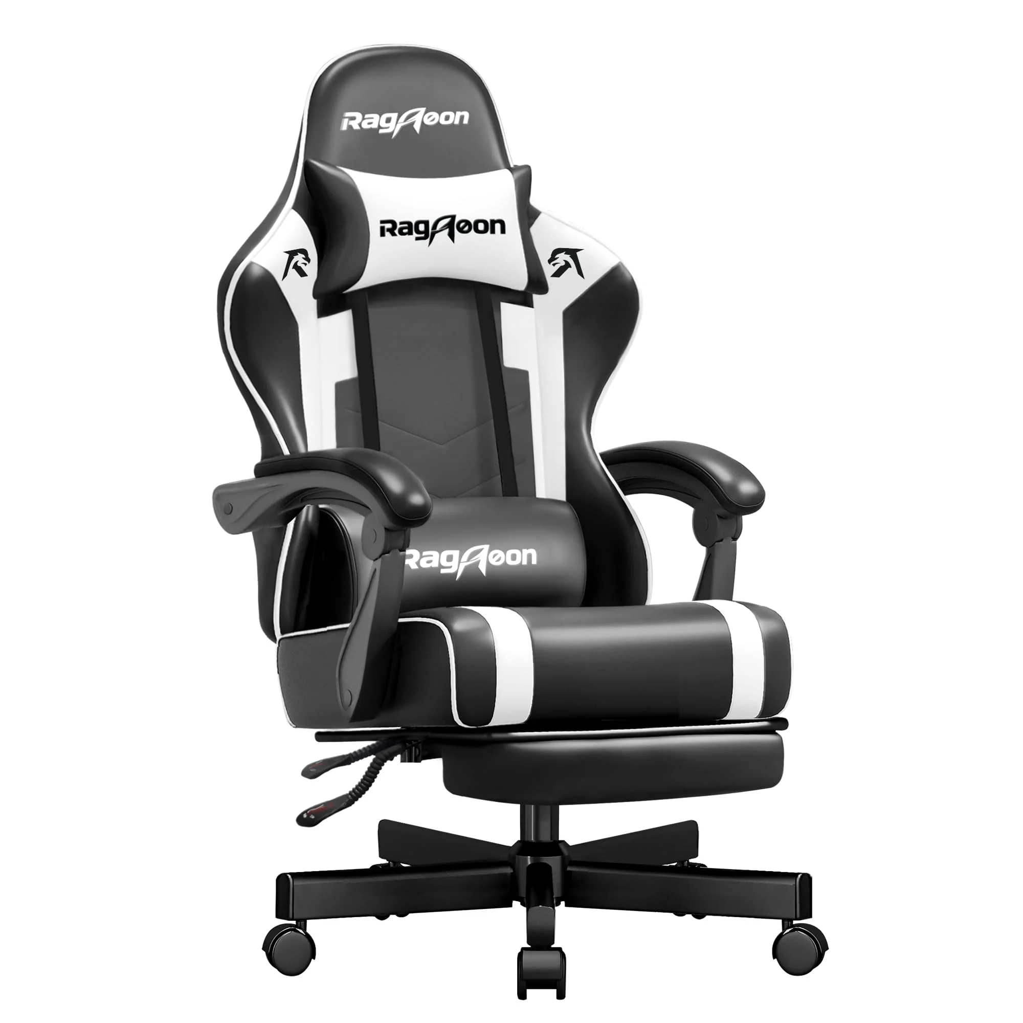 Gamingstuhl mit verstellbarer Rückenlehne, Kopfstütze und Fußstütze