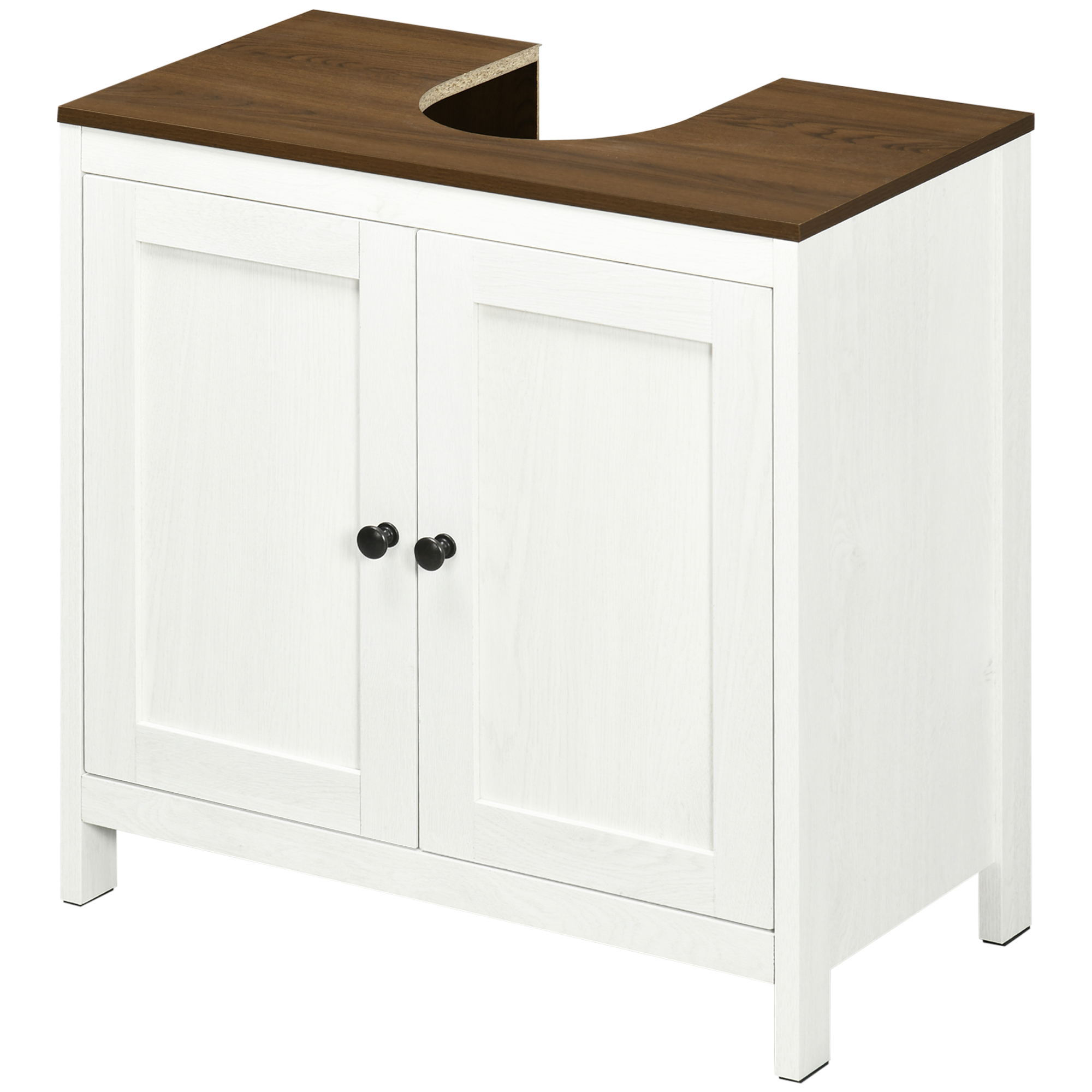 kleankin Unterschrank für Waschbecken Badezimmermöbel 2 Türen mit Regal 60 x 30 x 60 cm Weiß und Holzoptik
