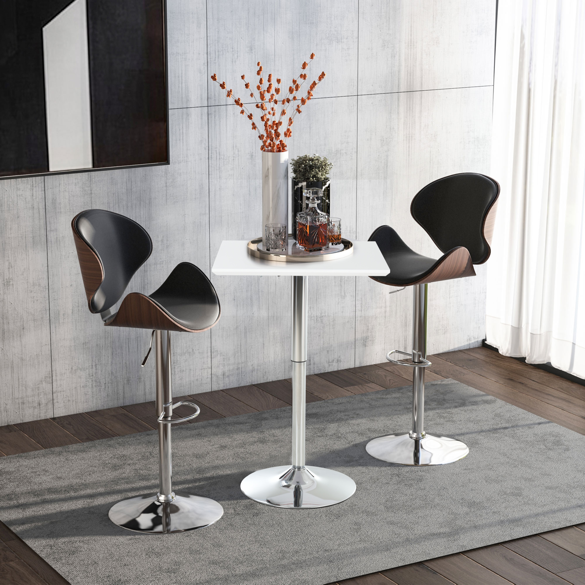 HOMCOM Bartisch Bistrotisch Pub Höhenverstellbarer Quadratischer Stehtisch Tisch Stahl Weiß 60 x 60 x 69-92 cm