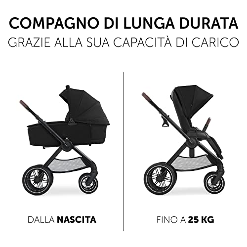 hauck Passeggino 2in1 Walk N Care Air Set   Culla Neonato con Ruote ad Aria, Seduta Reversibile e Reclinabile   Altezza Regolabile   Fino a 25kg   Nero : Prima infanzia