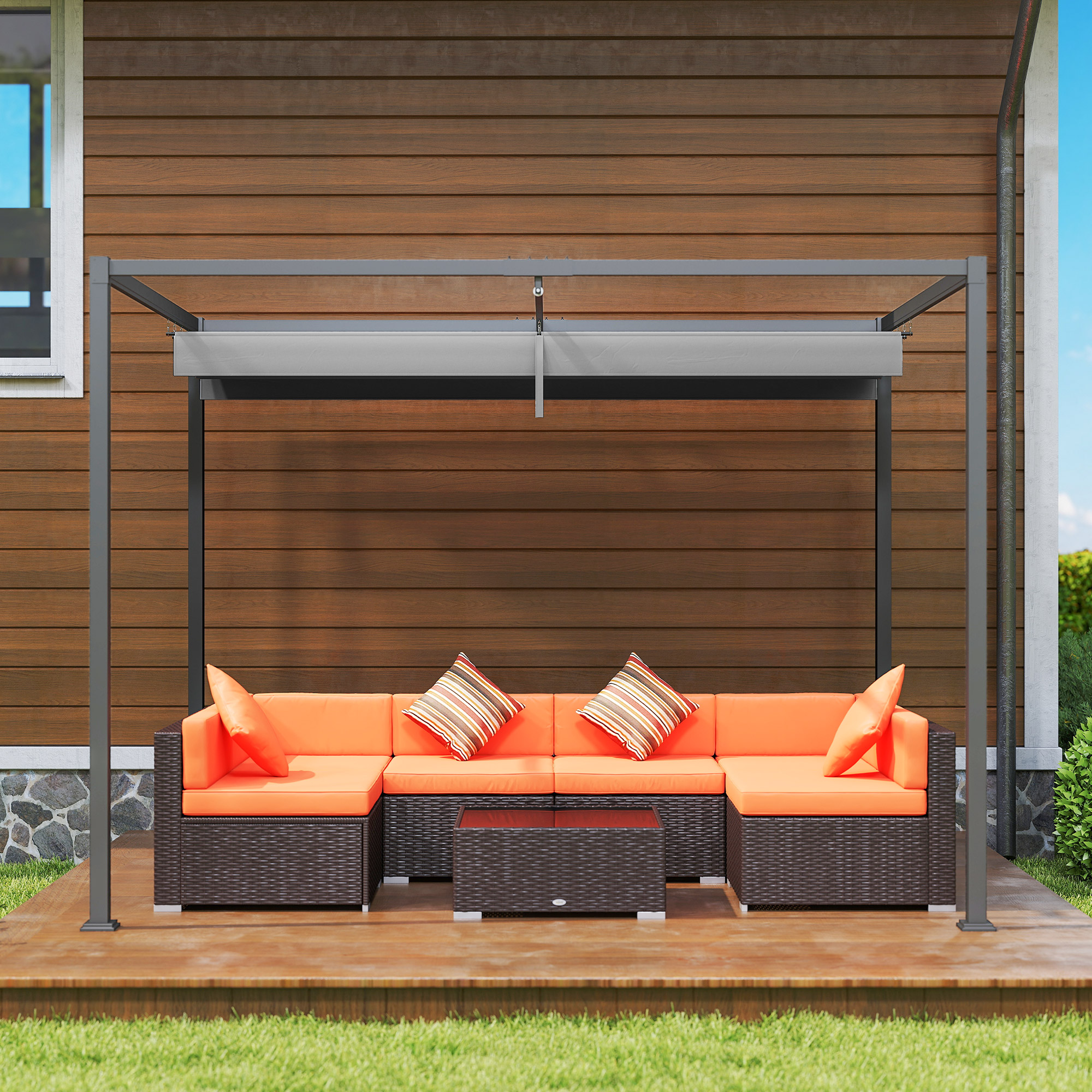 Outsunny Pergola Zonwering 300x200 cm, UV- en Waterbestendig, Grijs