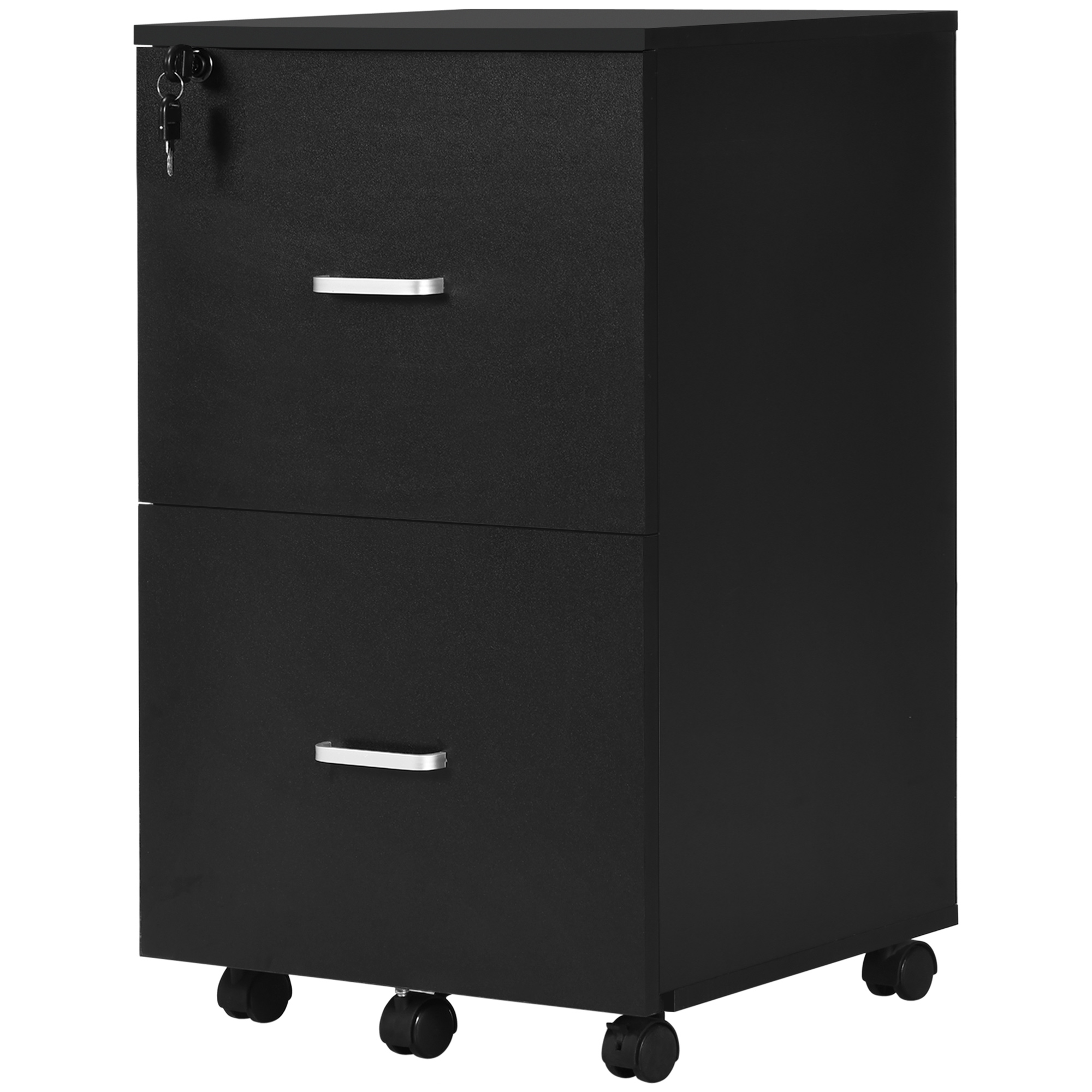 Vinsetto Bürocontainer Aufbewahrung auf Rollen Aktenschrank Büromöbel 2 verriegelbare Schubladen aus MDF Spanplatten Maße 43L x 45B x 72H cm schwarz