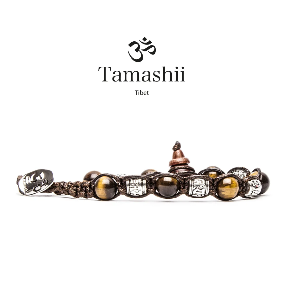 Bracciale Tamashii ruota della preghiera in occhio di tigre e barilotti BHS900-214S