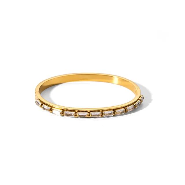 Classic Stainless-Steel Bangle with Sparkling Cubic Zirconia �C Hypoallergenic and Water-Resistant