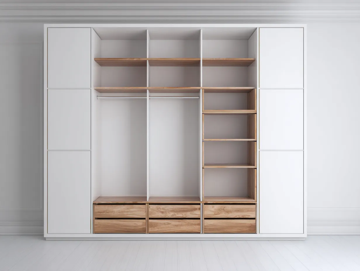 Kleiderschrank-Holz-Metall-240 x 62 x 215 cm-Weiß-Natur-Moderner Stil