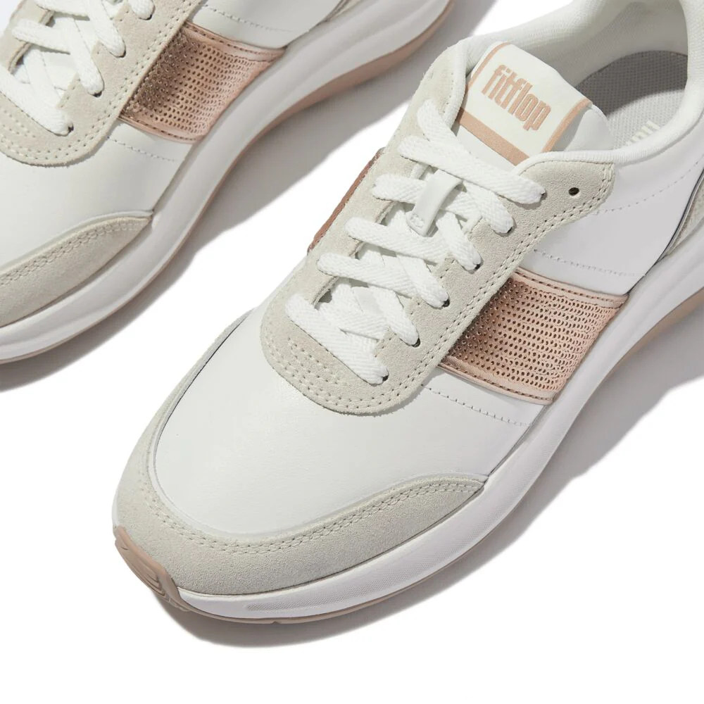 FitFlop F-MODE White/Beige Flow Pailletten Suede/Leather Sneaker