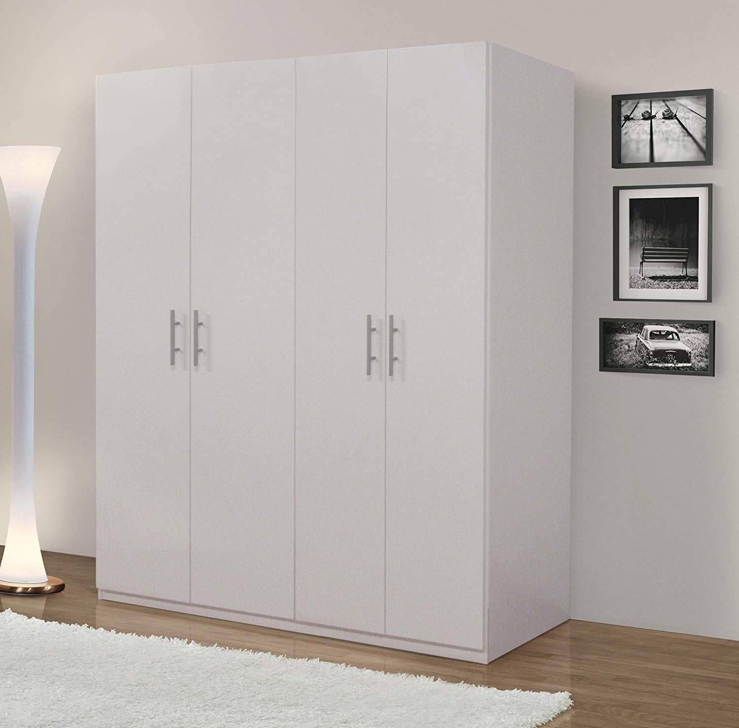 MY BRAND Germanvox Swift Wardrobe with 4 Doors Bedroom Matt White Made in Italy L.181 D.53 H.202 cm
