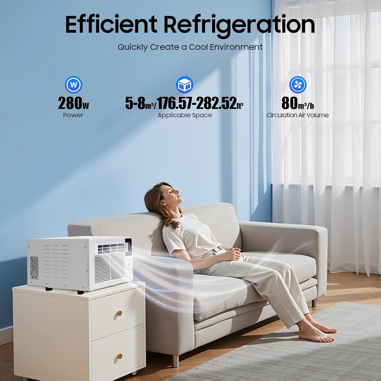 Mini Mobile Klimaanlage Kühler 280W Tragbares Mini-Klimaanlage, Halbleiter-Klimageräte mit Fernbedienung, Fensterkühler Klimagerät, für Schlafzimmer Büro Camping Wohnmobil 5-8m³ Räume