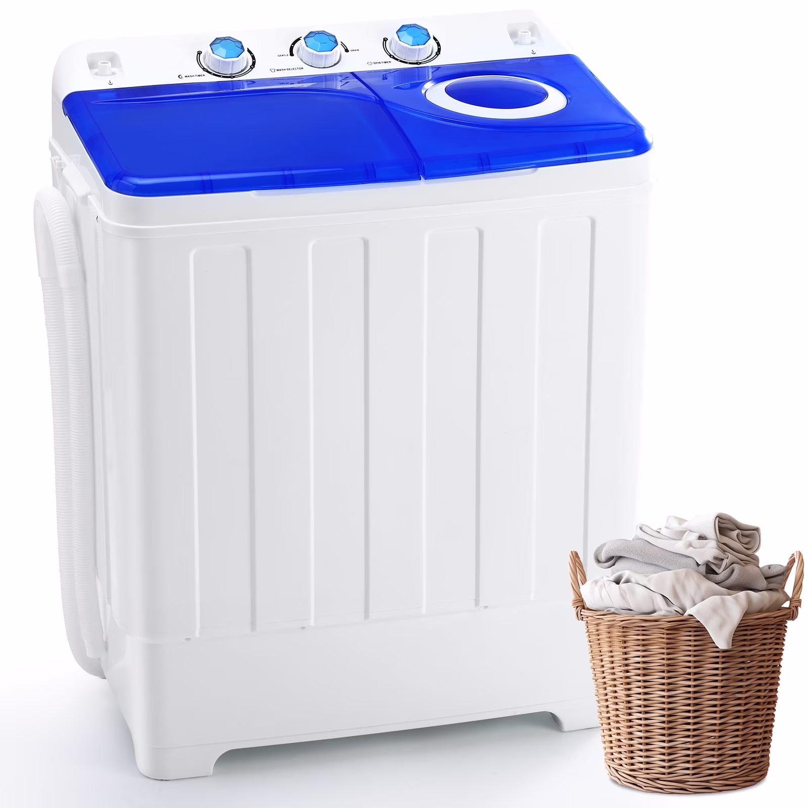 Artbros 28lbs Portable Twin Tub Washing Machine with Drain Pump, Compact Laundry Washer for Apartments, Dorms, Blue