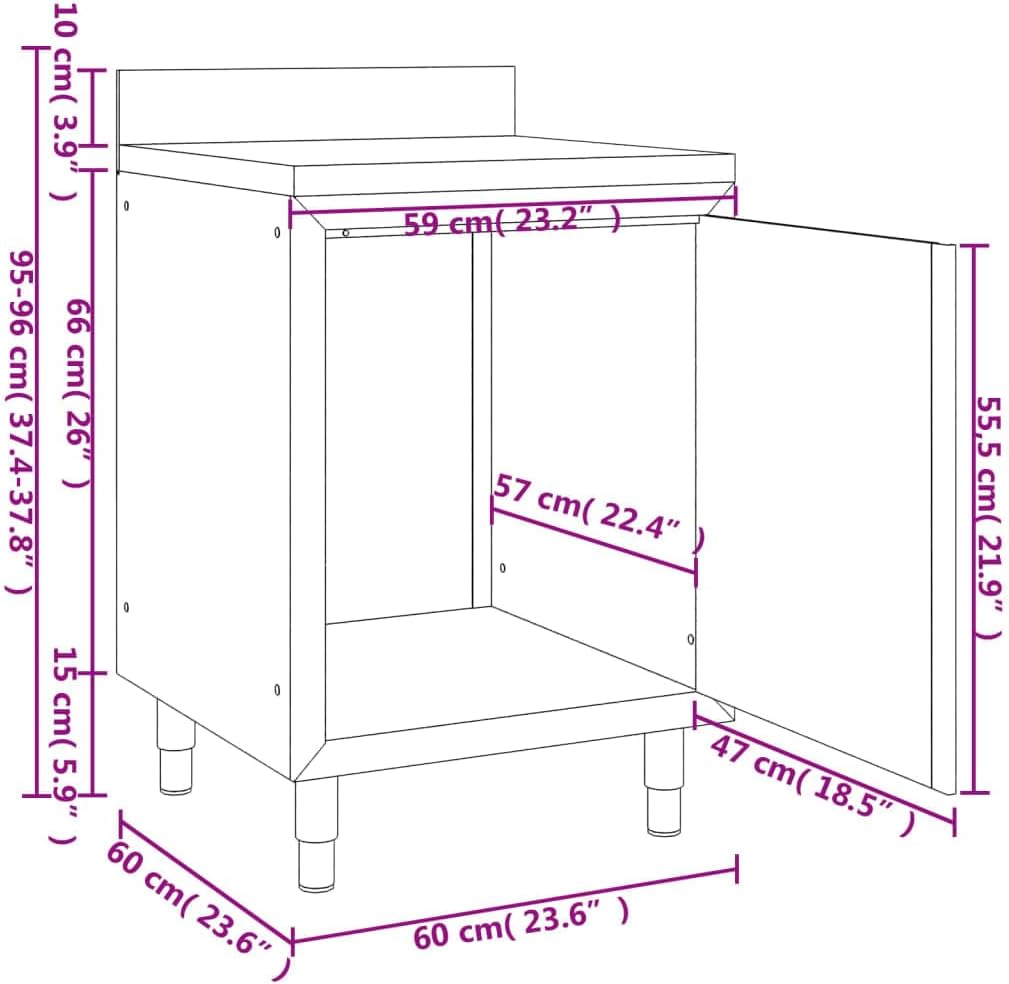 vidaXL Mobiletto da Cucina Commerciale in Acciaio Inox 60x60x96 cm
