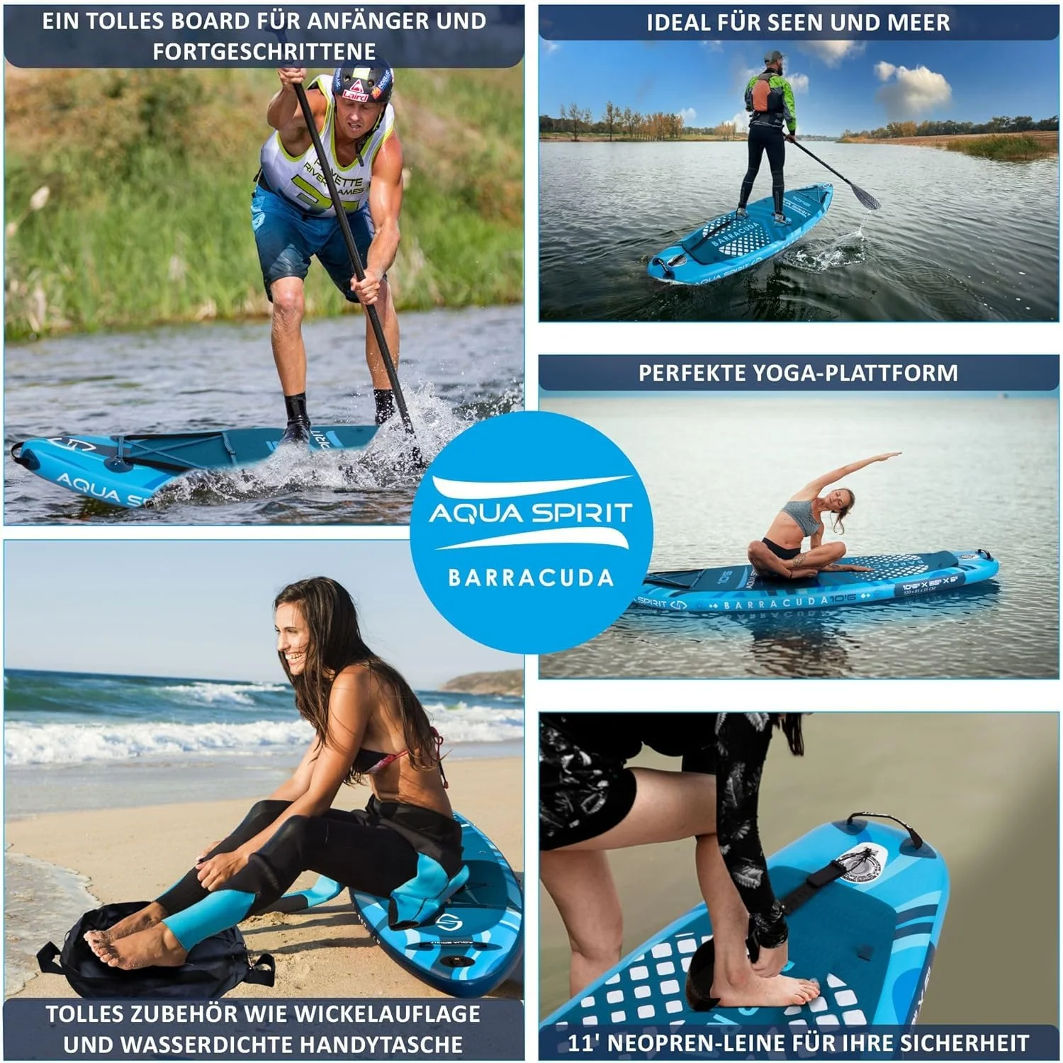 2025 Aqua Spirit Opblaasbaar SUP Paddleboard / Kajak Peddel | 320x81x15 cm | Set met Peddel, Zitje, Rugzak, Pomp en Meer Accessoires | Volwassenen Beginners/Experts (Blauw)