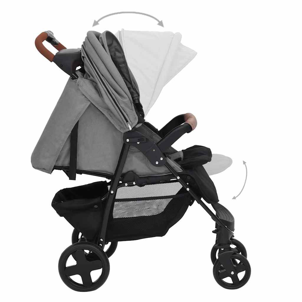 Kinder-Buggy 2-in-1 Kinderwagen Hellgrau Stahl