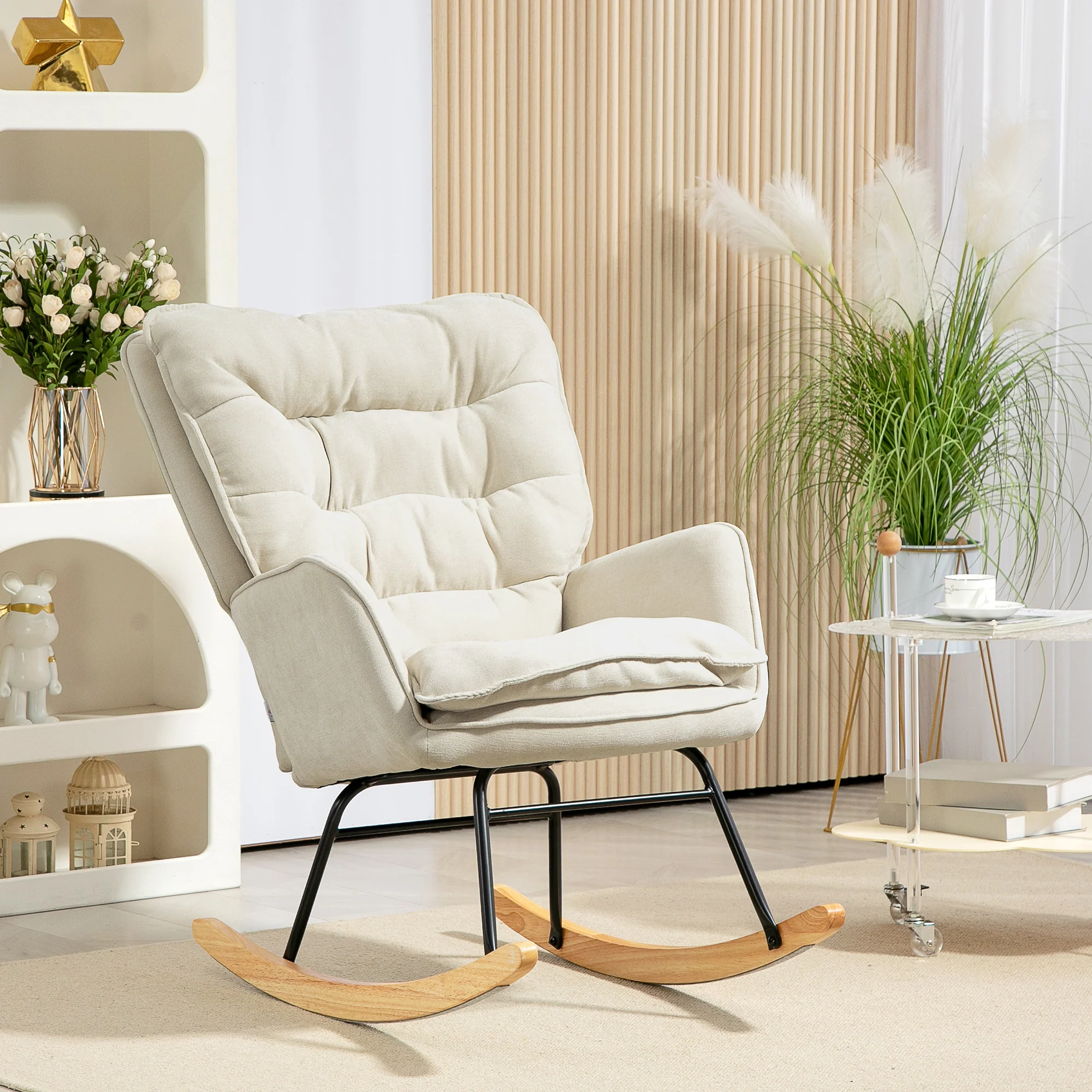 HOMCOM Schaukelstuhl Schwingsessel Chenilleoptik luxuriöser Komfort