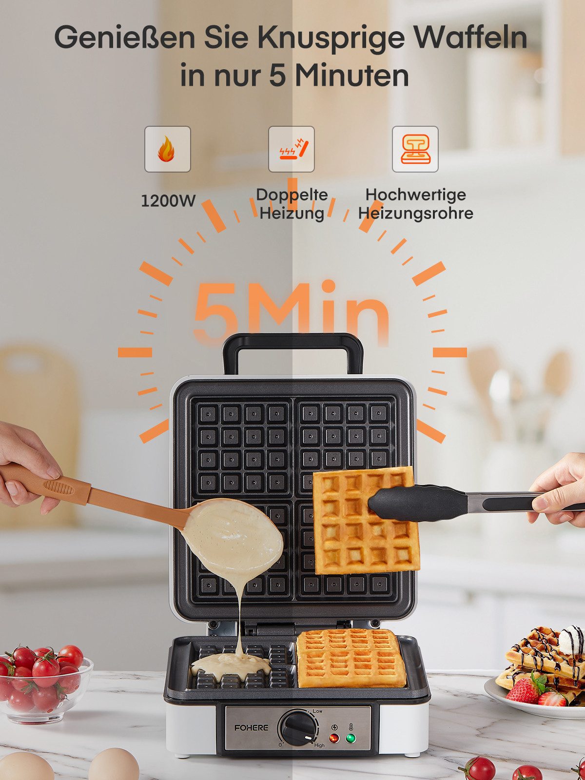 Waffeleisen XXL 4er Waffeleisen, Paninigrill, Waffeltoaster mit Elektrogrill