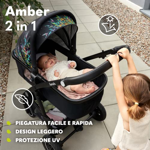 LIONELO Amber Passeggino 2in1 Duo Passeggino da 0 a 48mesi con Seduta secchiello   Navicella per neonato e bambini a 22kg Regolabile, pieghevole e leggero Ruote grandi Cappotina XXL : Prima infanzia