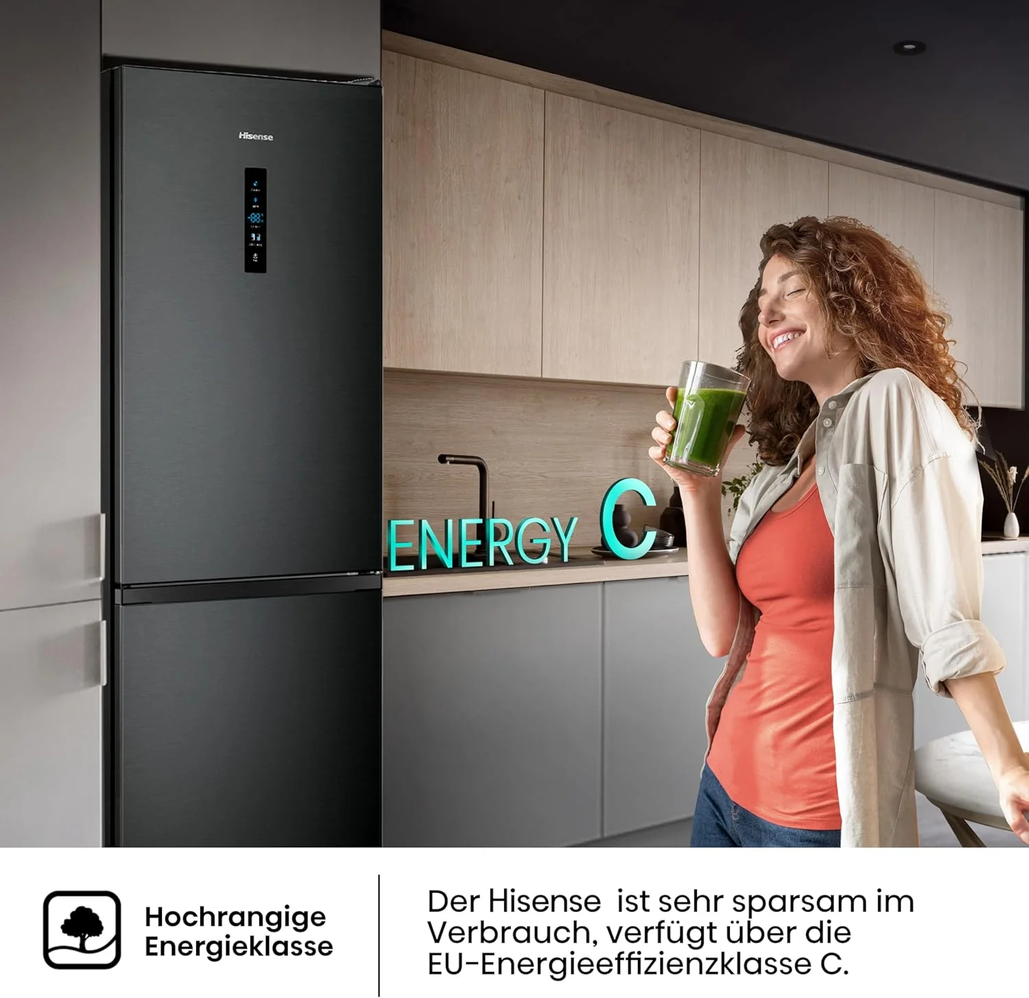 Hisense RB327N4ADD Koelvriescombinatie, EEK D, Total NoFrost, Verwisselbare Deurscharnieren, Flessenrek, 171 Liter Koelgedeelte, 85 Liter Vriesgedeelte, Roestvrijstalen look