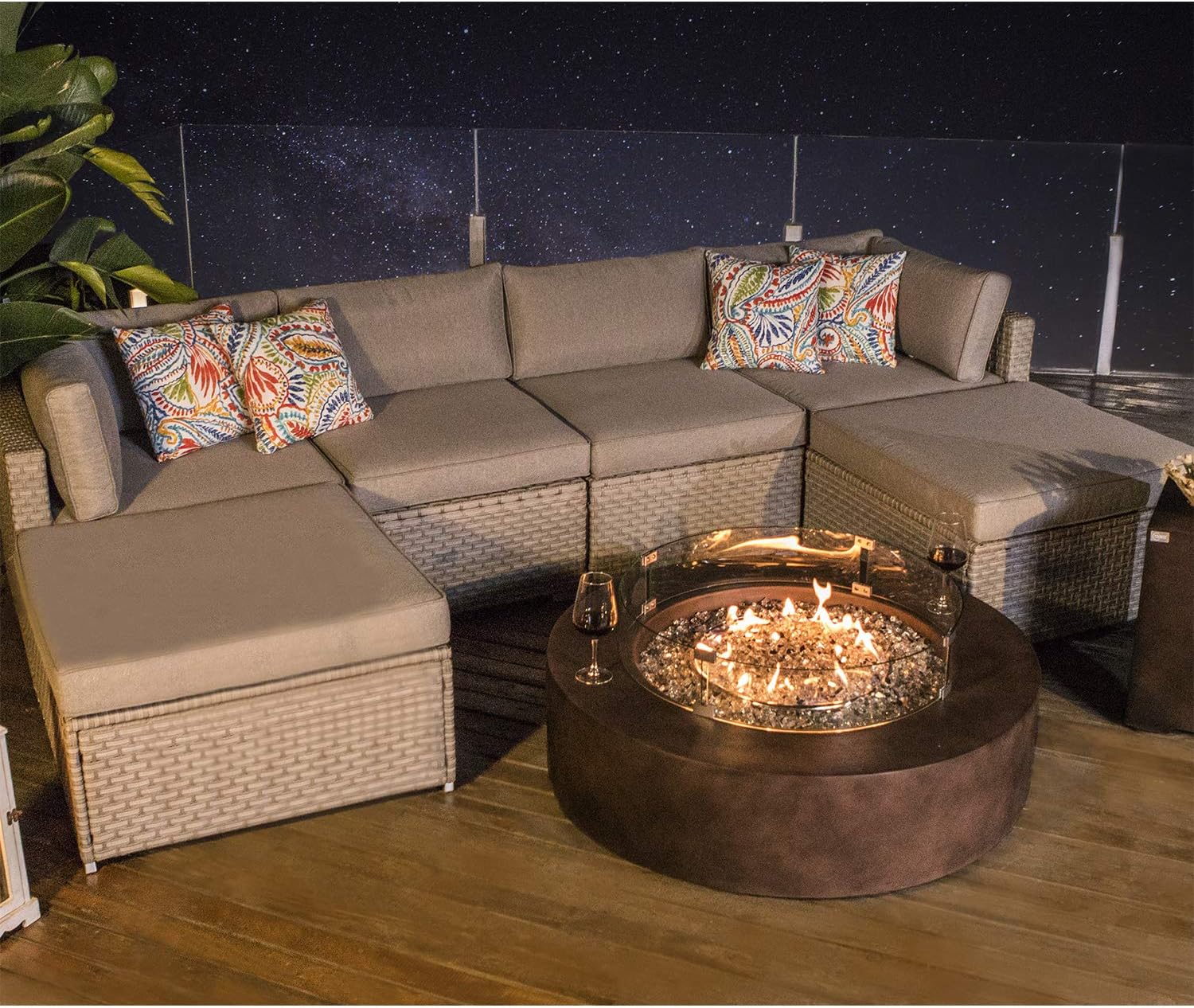 5-Piece Outdoor Furniture All-Weather Mottlewood Brown Wicker Sectional Sofa