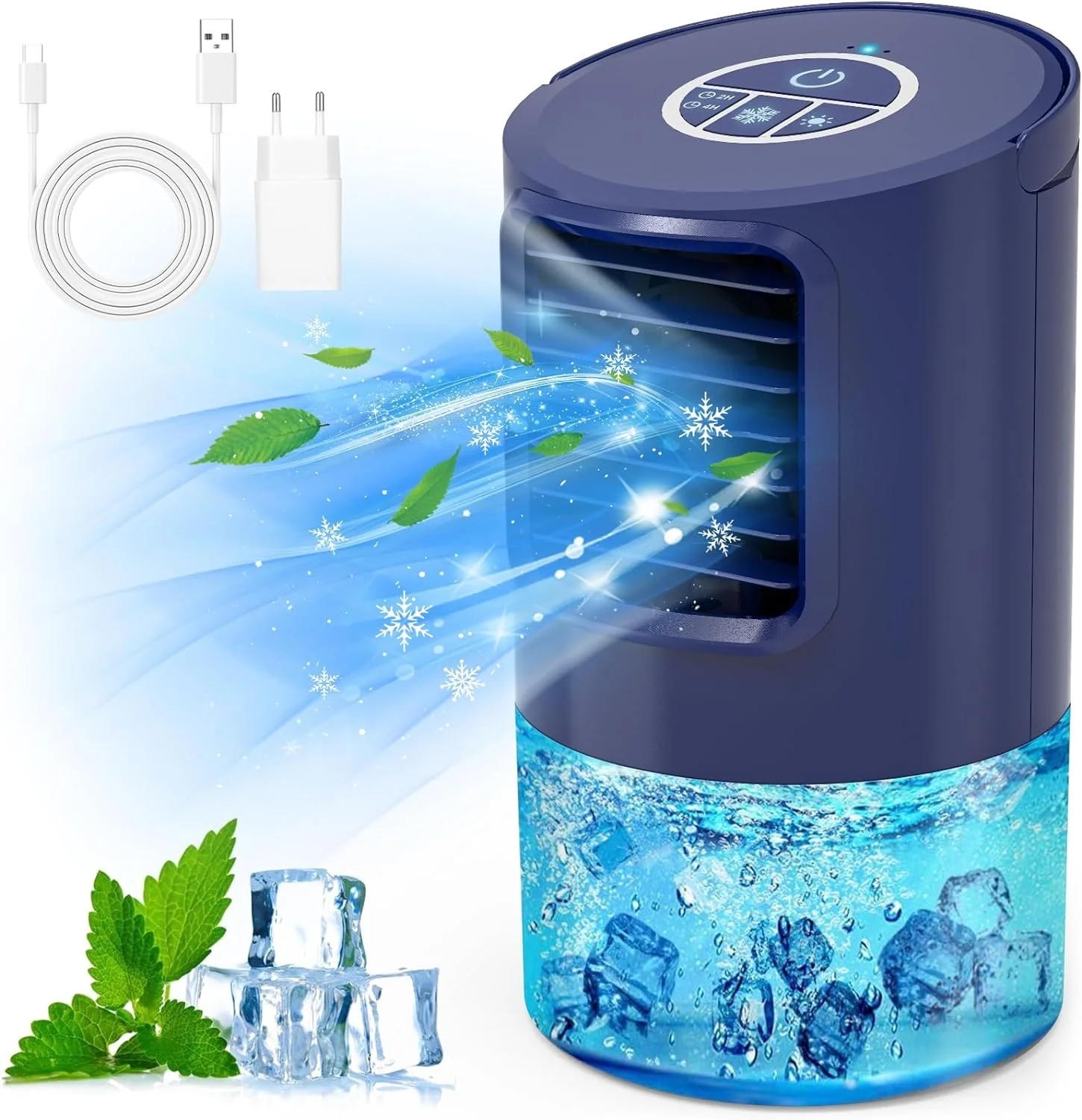 RenFox Airconditioner Mini Luchtkoeler, 5-in-1 Mobiele Airconditioning, Air Cooler Klimaatregelaar, Ventilator, Luchtbevochtiger, 3 Snelheden, 7 LED Luchtkoeler Klein voor Thuis en Kantoor
