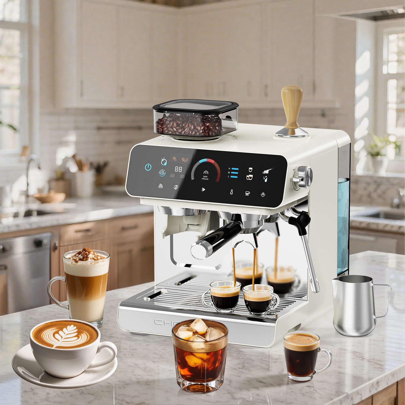 Espressomaschine mit integriertem Mahlwerk, 20 Bar und 19 Mahlgradstufen
