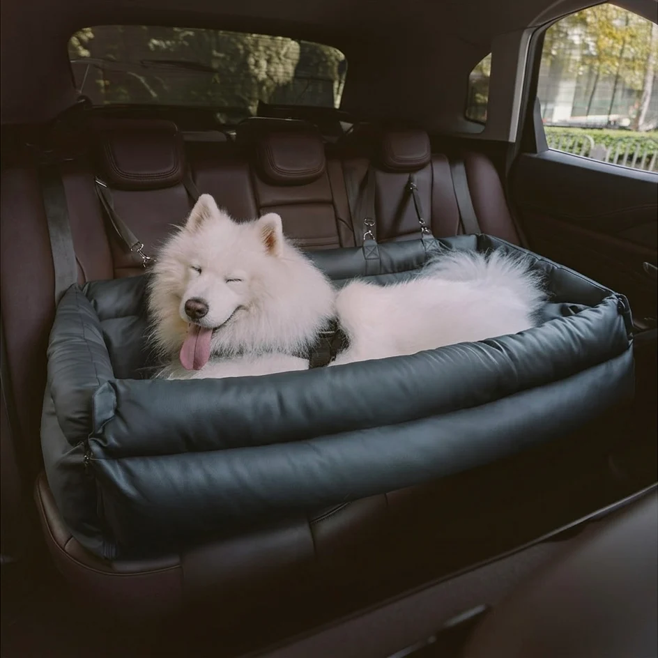 Dog Car Seat Booster �C Faux Leather with Plush Padding & Non-Slip Base