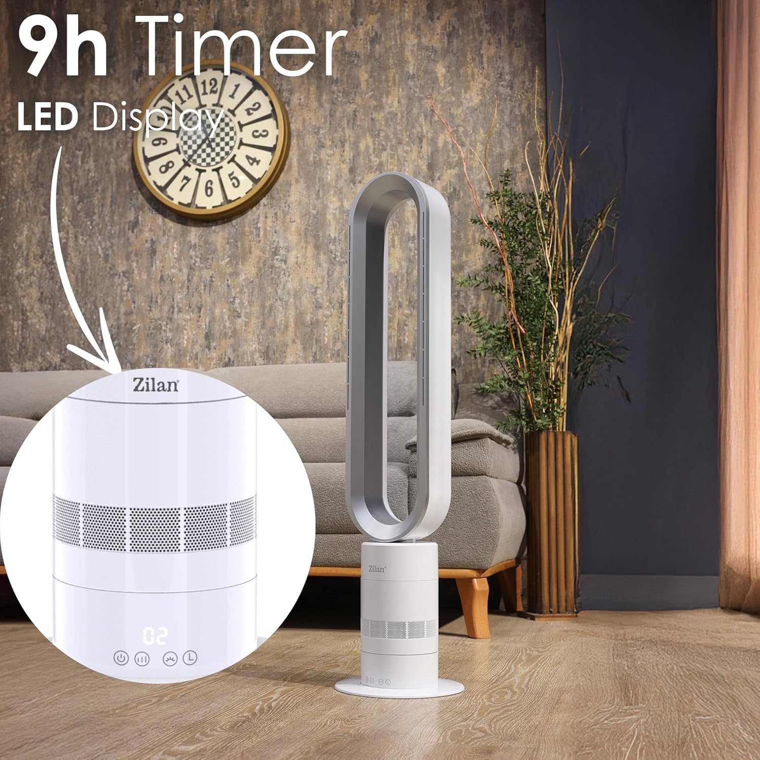 Zilan Turmventilator energiesparender BLDC Motor mit Fernbedienung Ventilator energiesparend oszillierend sehr leise Design Standventilator 10 Stufen S?ulenventilator mit K��hlung Tower Fan