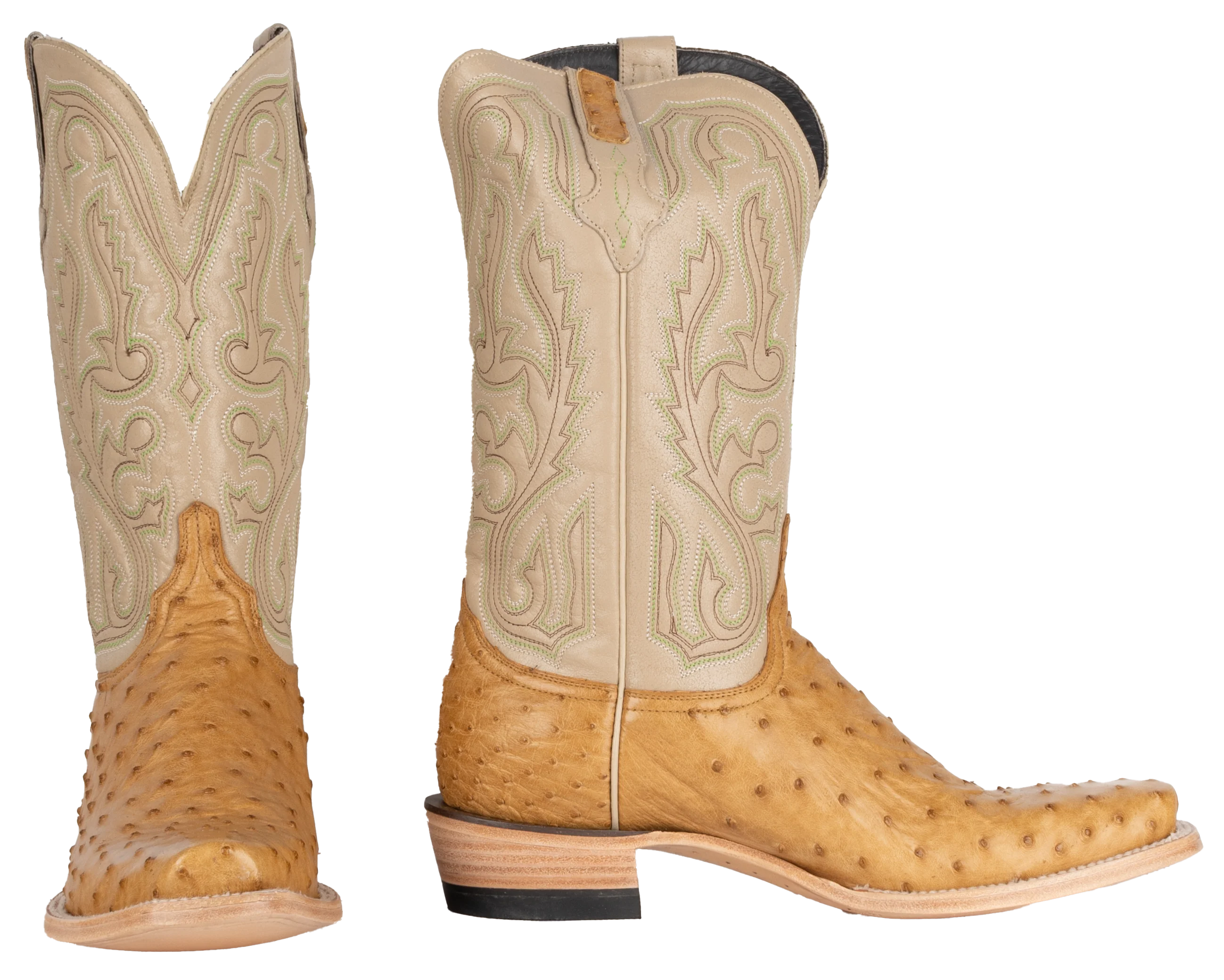 Resistol Boots Full Quill Ostrich Saddle Tan - Cutter Toe