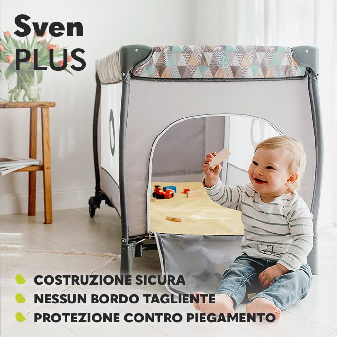 lionelo Sven 2in1 Box bambini dalla nascita fino 15kg Lettino pieghevole con Fasciatoio baldacchino Giocattoli Pendenti Ingresso laterale aggiuntivo Sistema LockGuard : Prima infanzia