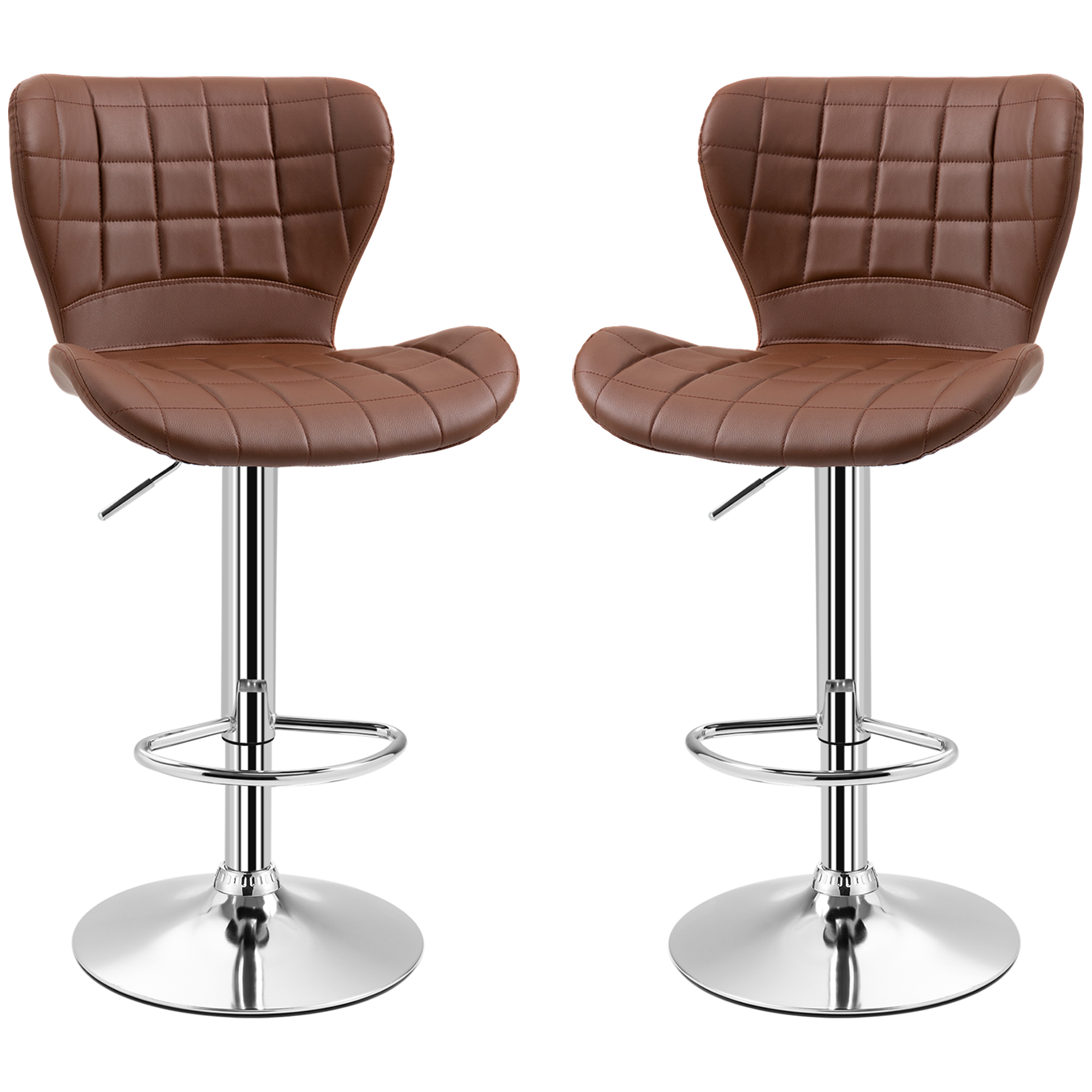 HOMCOM Set von 2 Zeitgenössischen Design Barhockern Höhenverstellbar 59-81 cm 360° drehbar PU braun