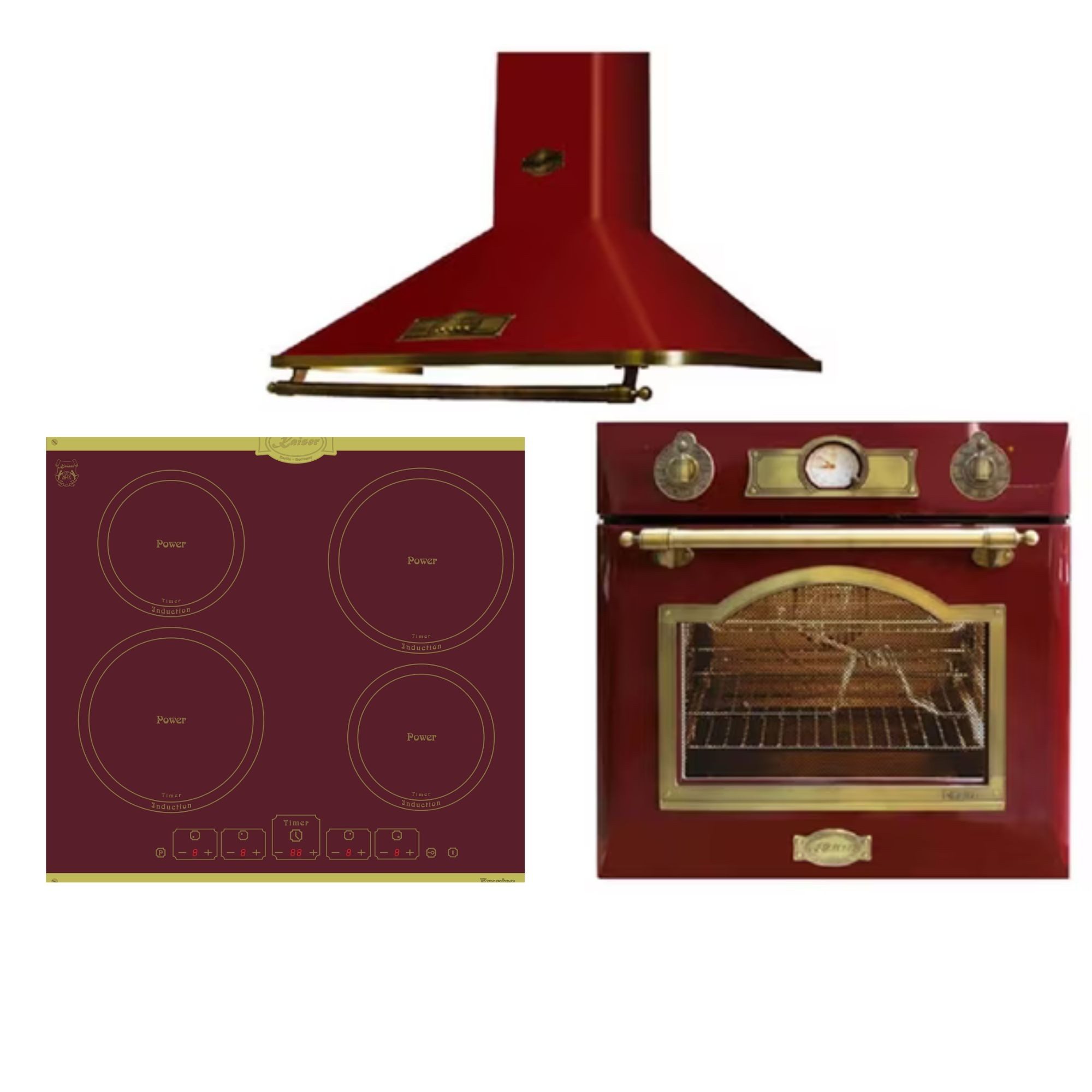 Backofen-Set Elektro Einbau Backofen Autark 60cm 67L+Dunstabzugshaube 60 cm+Induktionskochfeld 60 cm Autark Bordeaux Eh 6355 RotEm+A 6315 RotEm+KCT 6195 iRotEm