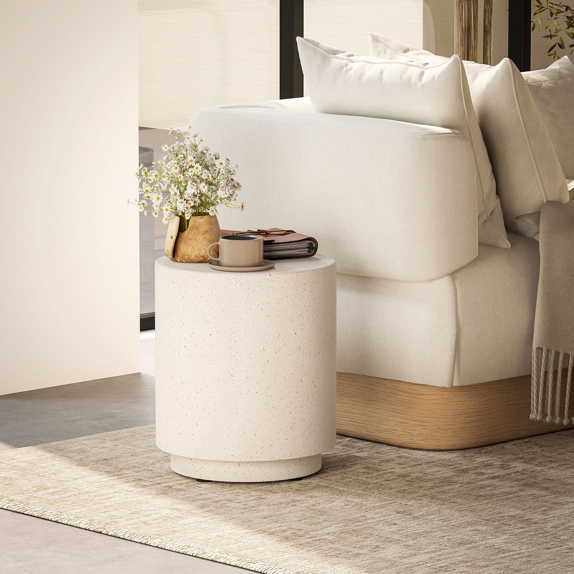 HOMCOM Beistelltisch in Beton-Optik 37 cm x 37 cm x 43 cm Anorganisches Erz-Pulver Grau