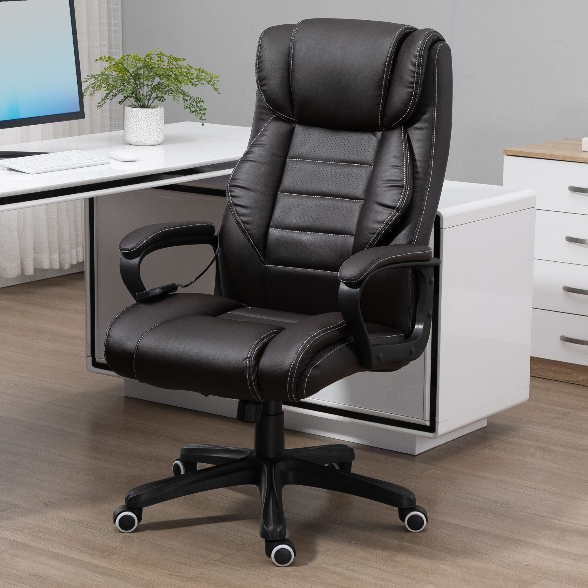 Vinsetto Bürostuhl mit Massagefunktion, höhenverstellbarer Chefsessel, ergonomischer Drehstuhl, 6 Vibrationspunkte, Braun