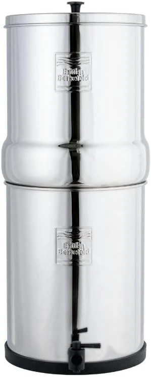 British Berkefeld Wasseraufbereiter, 12 L, Silber, Edelstahl-Schwerkraft-Wasserfiltersystem, Mit 2 Ultra-Fluorid-Kartuschen
