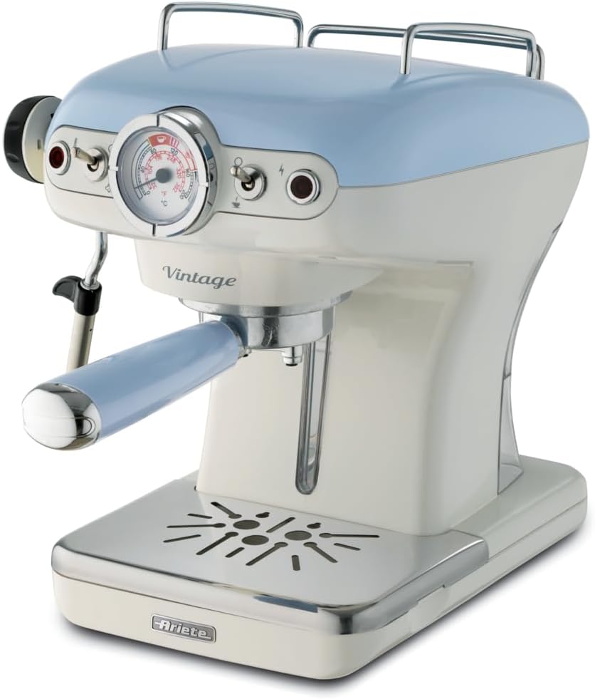 Ariete 1389 Macchina da Caffè Espresso di Design - per Polvere e cialde ESE - filtro 1 e 2 tazze - Montalatte - 850 Watt - Linea Vintage - Beige