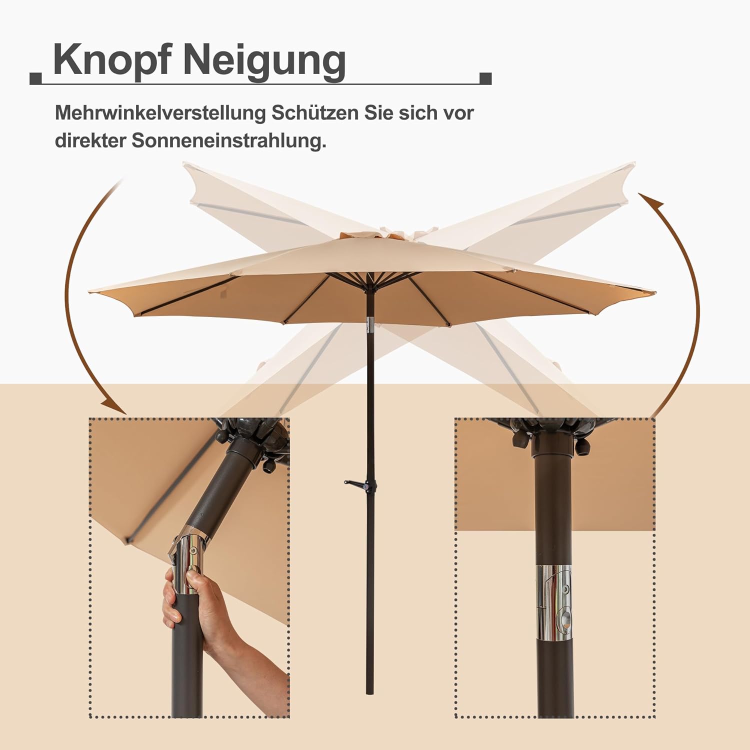 Sonnenschirm Ampelschirm 450cm rechteckig wasserdicht windfest UV50+ Doppeldach Kurbel neigbar Stahlgestell 12 Rippen für Garten Terrasse Balkon Strand