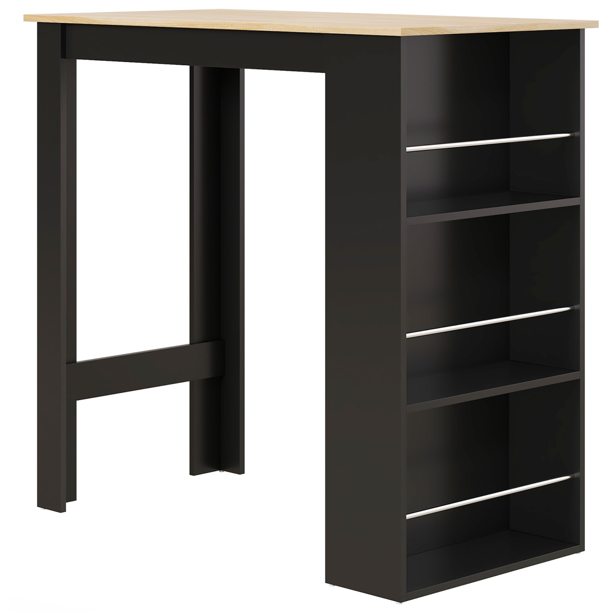 HOMCOM Tisch Bistrotisch hoher Küchentisch Stehtisch - Maße 112L x 57B x 106H cm - 3 Regale - Schwarz