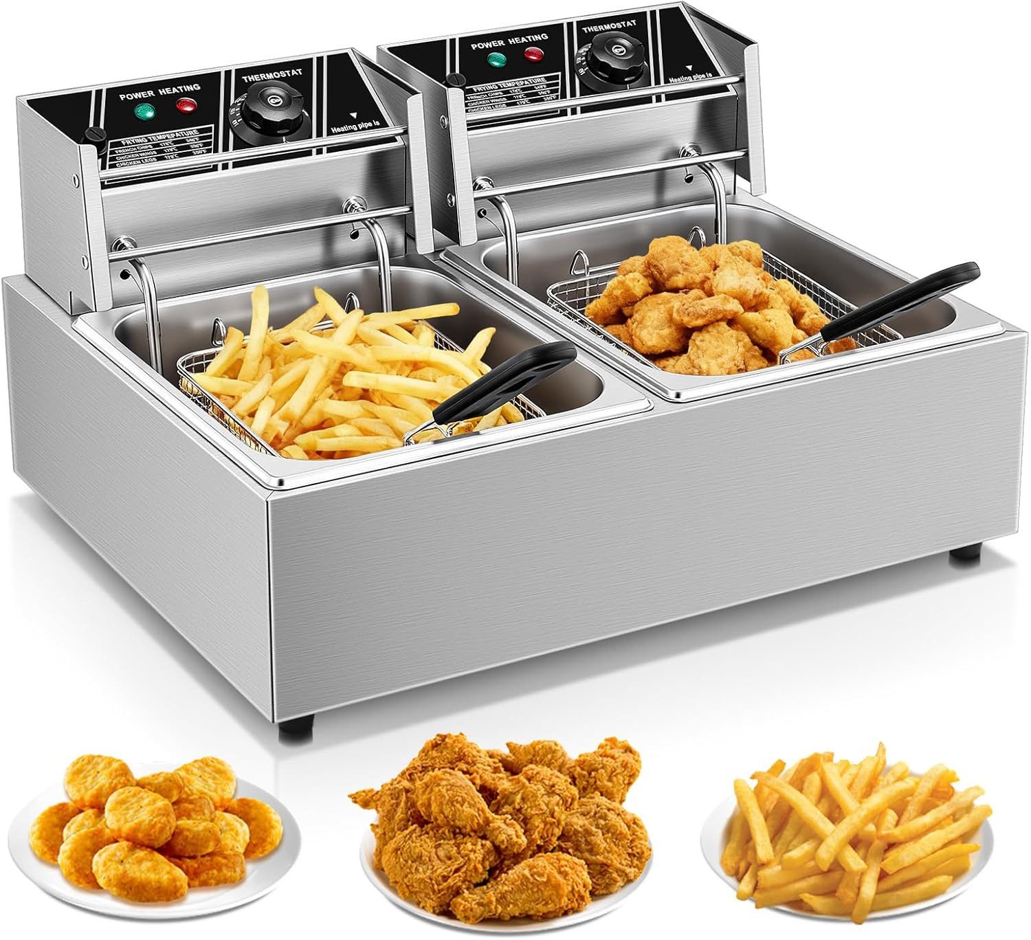 Kaltzonenfritteuse Fritteuse mit Fettauffangbehälter, 21,6L große Doppelfritteuse mit Frittierkorb