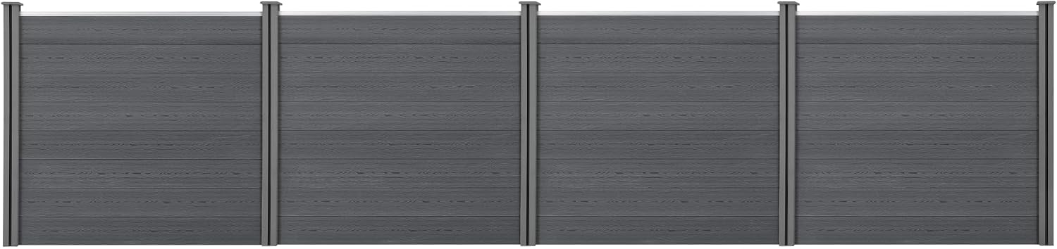 neu.holz Dekorative Zäune, 165 x 618 cm, Grau, WPC Gartenzaun mit Pfosten Sichtschutz Windschutz