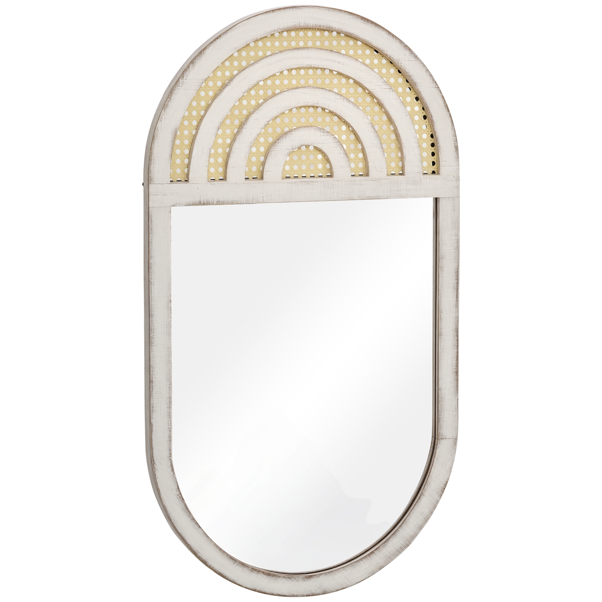 HOMCOM Wandspiegel, Rattan-Dekor, Haken für Wandmontage, weiß, 50 x 90 x 3 cm