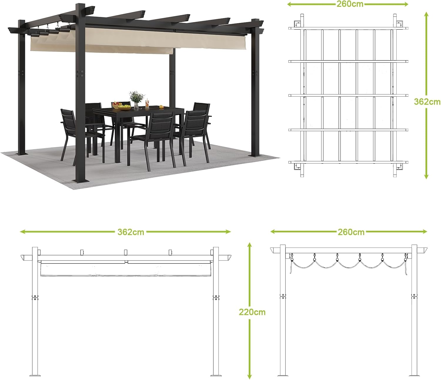 Devoko Pergola Gazebo 3 x 4 cm, Durable Outdoor Gazebo for Garden, UV50+, Bioclimatic Pergola for Garden Patio Furniture, Beige