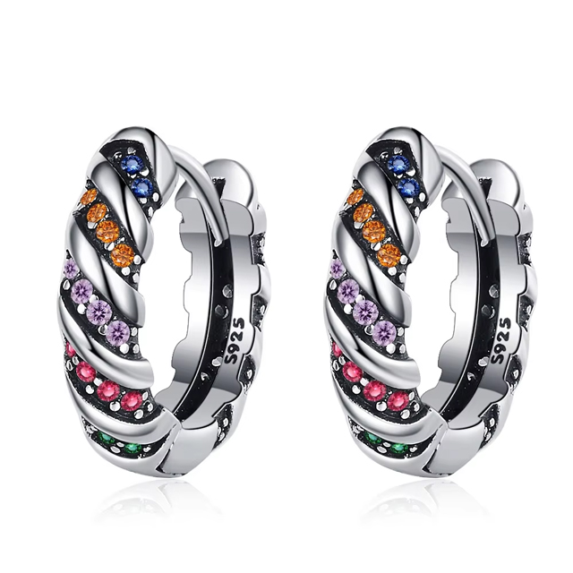 Multicolor Cubic Zircon Inlay Paved Rhinestone Hoop Circle Earrings