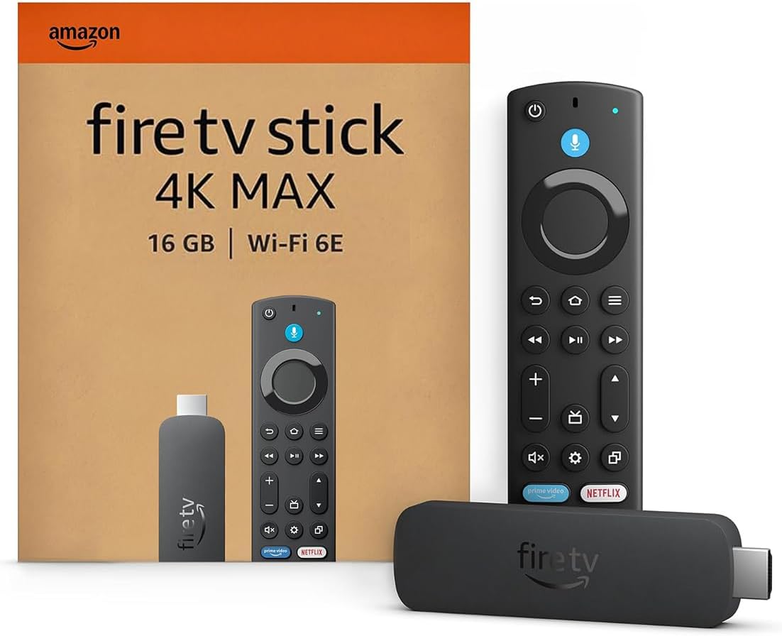 Fire TV Stick 4K Max di Amazon (Ultimo modello), Dispositivo per lo streaming con supporto per Wi-Fi 6E e modalità ambiente, trova serie TV più velocemente con Alexa+