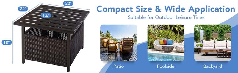 Eletriclife Outdoor Patio Rattan Wicker Steel Side Deck Table
