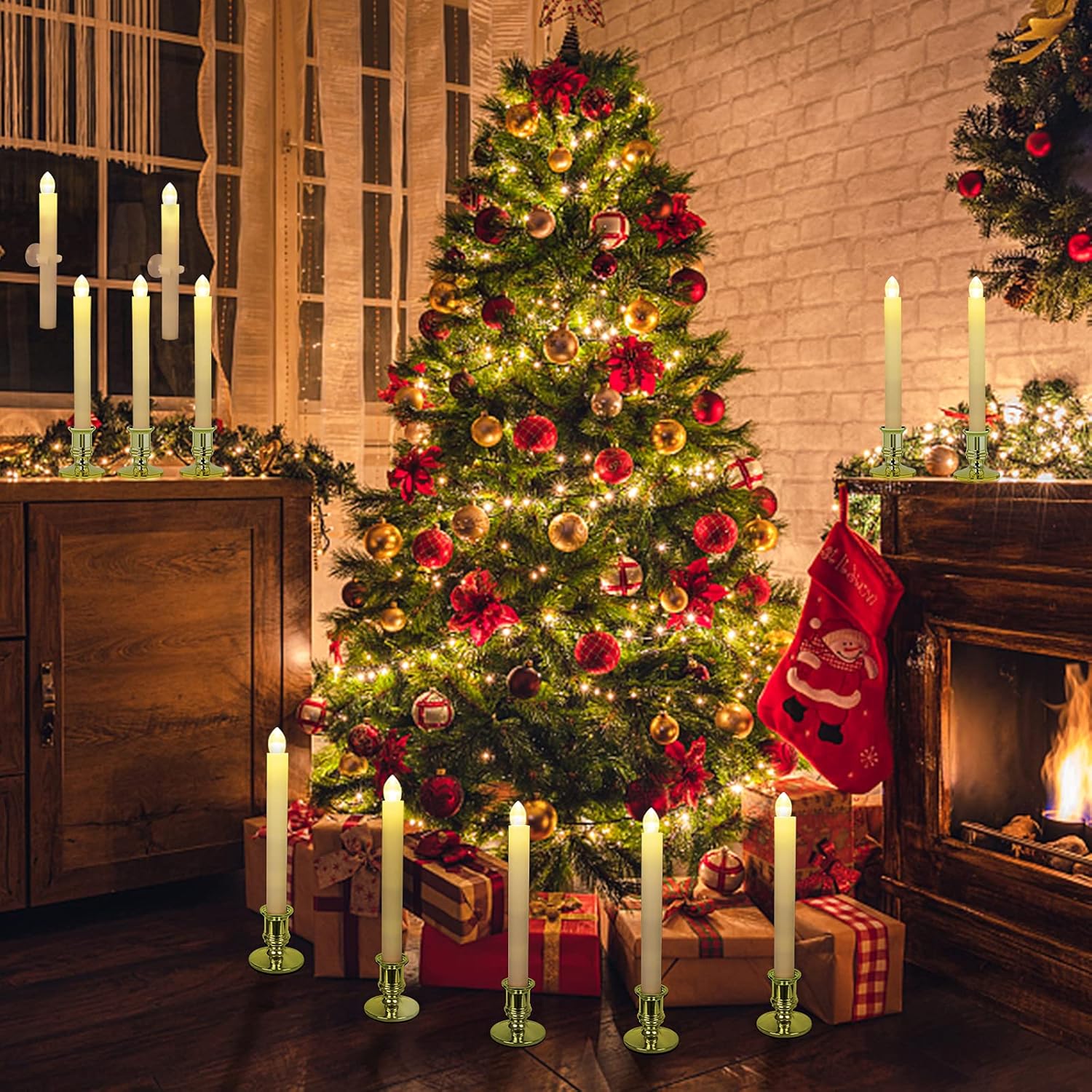 Fensterkerzen, batteriebetriebene Kerzen mit Timer, flammenlose Kerzen, batteriebetriebene Kerzen mit 2 Fernbedienungen, Weihnachtsfensterlichter, goldene flackernde Kerzen für