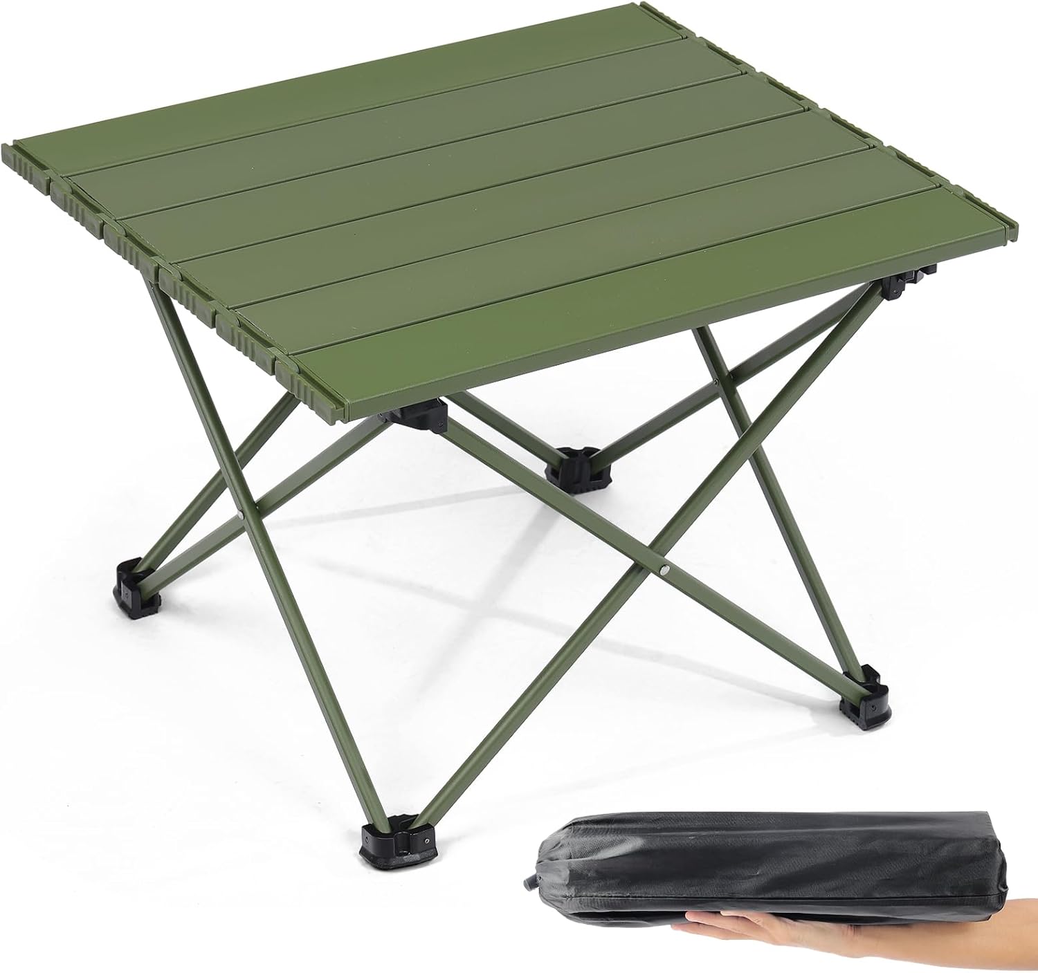 Outplea Tavolino Pieghevole Piccolo Leggero, Alluminio Tavolo Pieghevole da Campeggio con Borsa, Tavolino da Spiaggia Esterno Picnic Barbecue Viaggi, Verde
