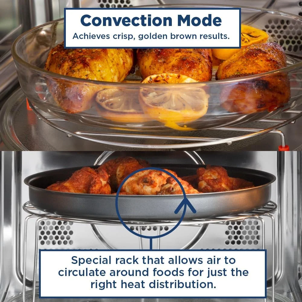 Open Box GE 3-in-1 Microwave Oven, 1,050 Watts Air Fryer, Broiler and Convection Mode, Child-Lock Technology, Kitchen Essentials for The Countertop or Dorm Room, 1.0 Cu. Ft., Stainless Steel