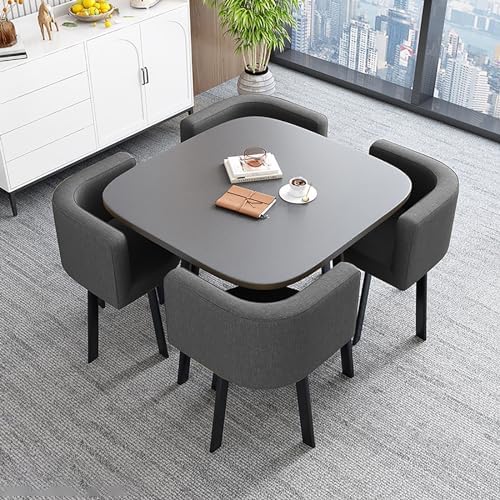 Generico Set Tavolo e Sedia da Salotto, Tavolo da Pranzo Quadrato e 4 sedie, Set da caffetteria, Tavolo da Svago, Stile retrò, Ufficio, Salotto, Cucina, 80 cm, 1 Tavolo e 4 sedie (Colore: Nero, Dimen