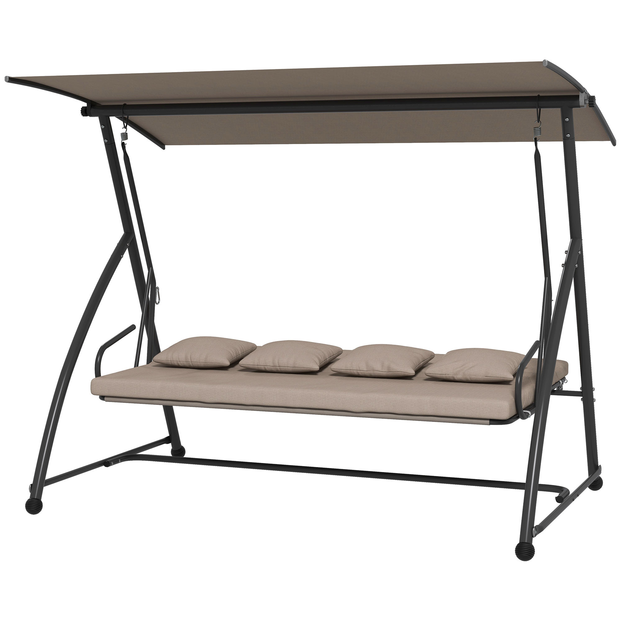 Outsunny 2 in 1 Hollywoodschaukel mit Liegefunktion, 3-Sitzer Gartenschaukel aus Stahl Schaukelbank 170x110x153cm, Hellbraun