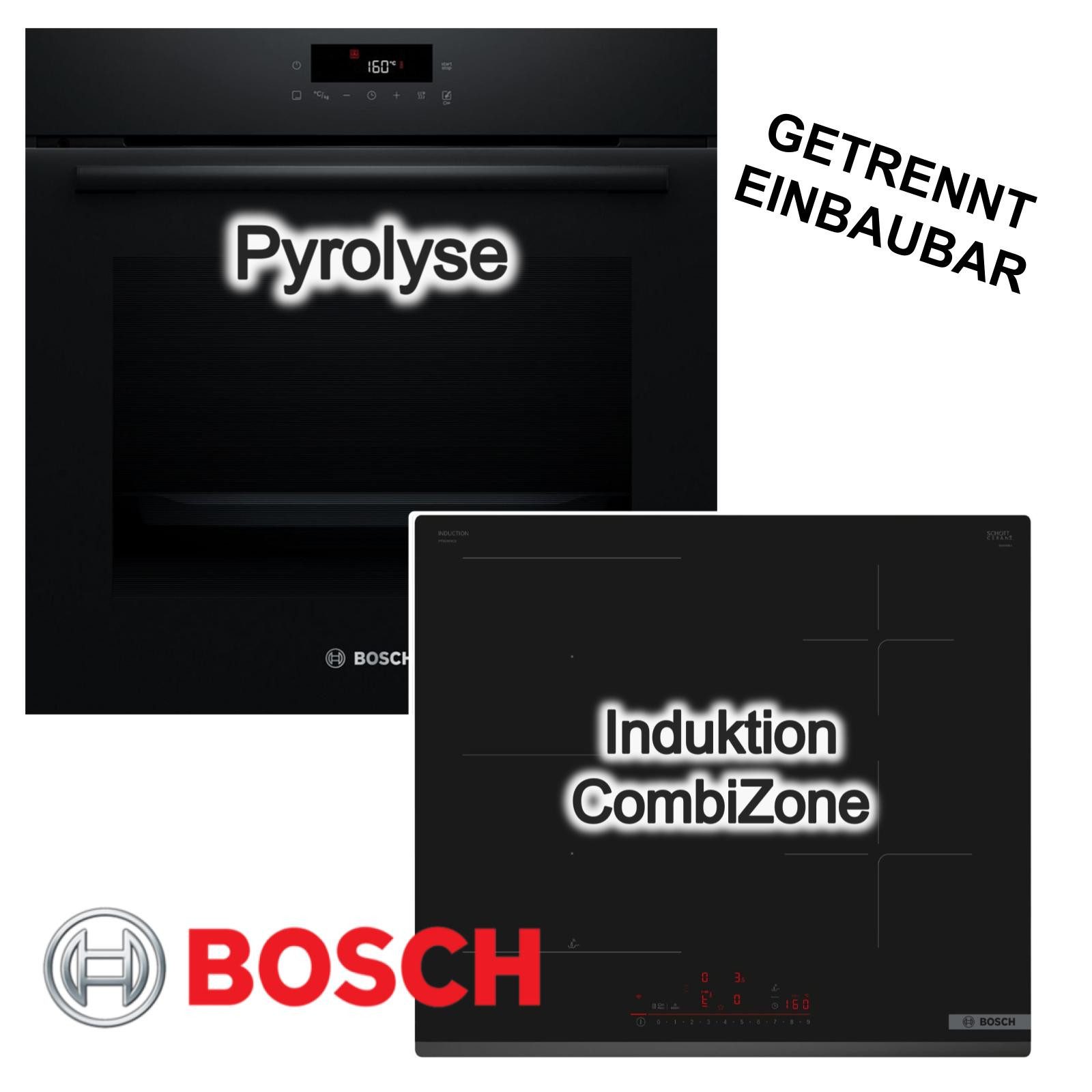 Backofen-Set schwarz Pyrolyse Heißluft 71L Induktionskochfeld CombiZone PowerBoost