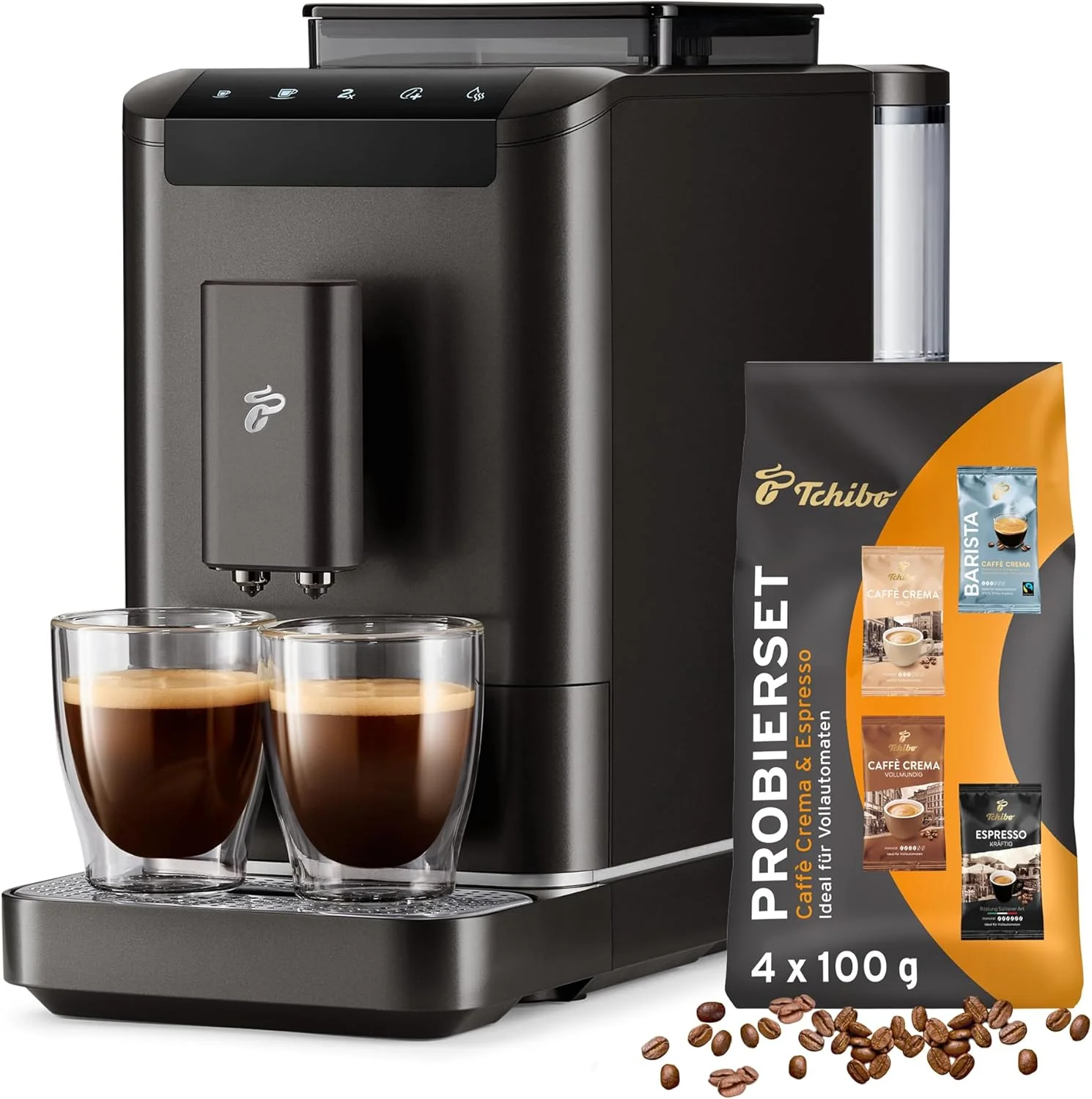 Tchibo Kaffeevollautomat Esperto2 Caff�� mit 2-Tassen-Funktion f��r Caff�� Crema und Espresso, Granite Black - INKLUSIVE Kaffeeprobierset GRATIS